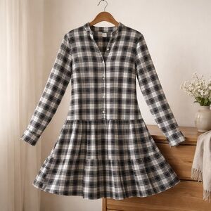 Gap Black & White Plaid Tiered Mini Dress | Flannel Ruffle Cottagecore | Size XS